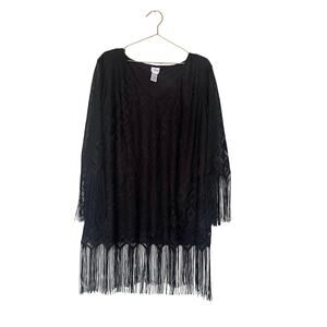 True Beauty by Emme black lined lace fringe tunic top size 18W